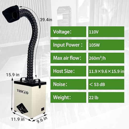 Image of YC100 Solder Fume Extractor, Powerful 105W & Suction 260m /h, Low-Noise Below 53dB, Fume Extractor Soldering with 13 Filters 3-Layers Filtration,Fume Extractor for Laser Engraving, Soldering,Welding