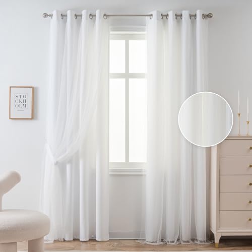 Image of MYSKY HOME White Curtains for Girls Nursery Kids Bedroom 52Wx95L,2 Panels