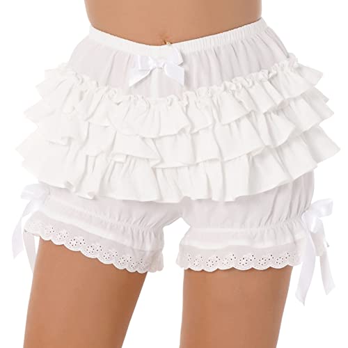 Acsuss Women's Lace Ruffles Boyshort Panties Dance Bloomers Booty Shorts Frilly Pettipants White #2 X-Large #TOP1