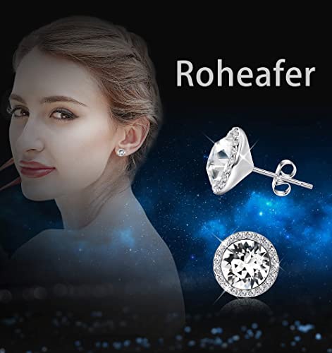 Roheafer Sterling Silver Crystals Stud Earrings for Women Girls, Made of Austria Crystals, Round-Cut Rhinestone Girls Bridal Earrings Hypoallergenic - Image 3
