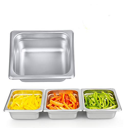 2 1/2" Deep Steam Table Pan 1/6 Size, 1.2 Quart Stainless Steel Anti-Jam Standard Weight Hotel GN Food Pans - NSF (6.93"L x 6.25"W)