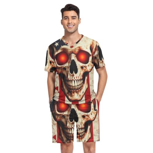 Camisa de pijama para hombre de manga corta con calavera americana y ojos brillantes talla S