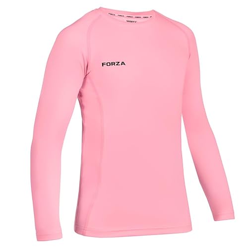 FORZA Junior Boys’ Base Layer Long Sleeve Top | Moisture Wicking, 4‑Way Stretch Compression Undershirt for for All Sports | Multiple Sizes and Colours Available (Light Pink, Age 9-10 (Junior))