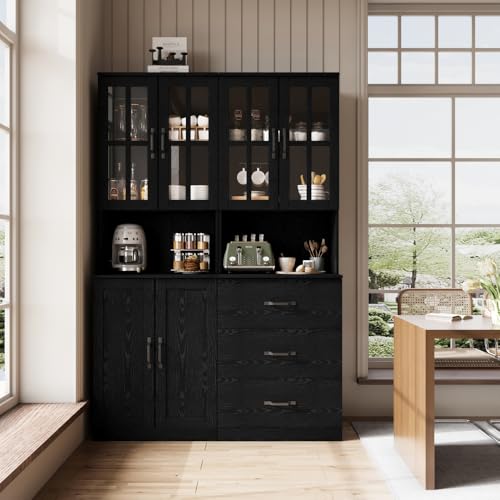 VOWNER Bookcase with Glass Door, 5-Tier Modern Bookshelves with 3 Large Drawer, Glass Display Cabinet with Lager Storage Shelf, Combination Storage Shelves for Home Office, D(Black) - Image 7