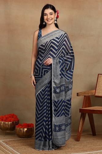 Image of MIRCHI FASHION Women Saree Leheriya Print Chiffon | Lightweight Traditional Sari for Farewell and Wedding Ceremonies with Unstitched Blouse Piece