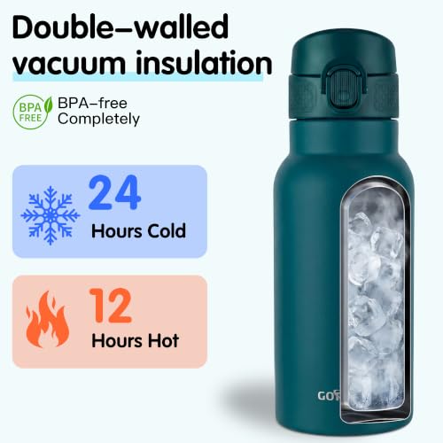 Image of GOPPUS 17oz Insulated Water Bottle with Leak-Proof Flip Lid & Carry Handle,Double-Wall Stainless Steel Bottle for School,Outdoor,and the Gym(Blue)