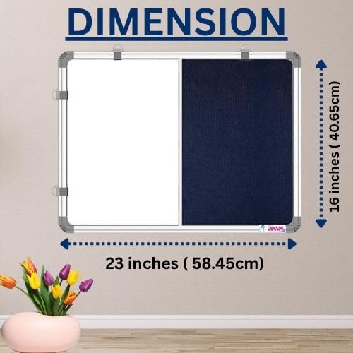 Image of JDAM Combination Board (Non-Magnetic Whiteboard with Blue Pin-Up Board) for Home, Office, School, College, Gym & Hospital Use - Dual Surface (23x16 Inches)