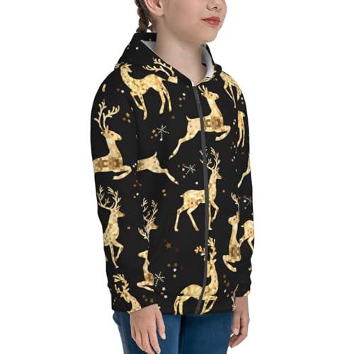 Christmas Gold Deers Kids Pullover Hoodies Boys Zip Up Sweatshirts Girls Athletic Clothes with Pocket4