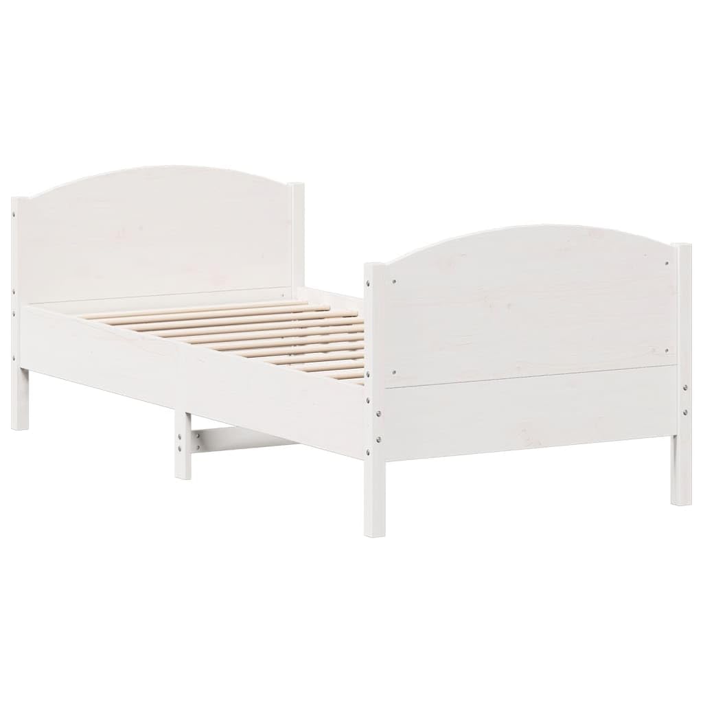 vidaXL Estructura de Cama con Cabecero, Somier de Listones de Invitados, Armazón de Cama, Mueble para Dormitorio, Madera de Pino Blanco 90x190 cm