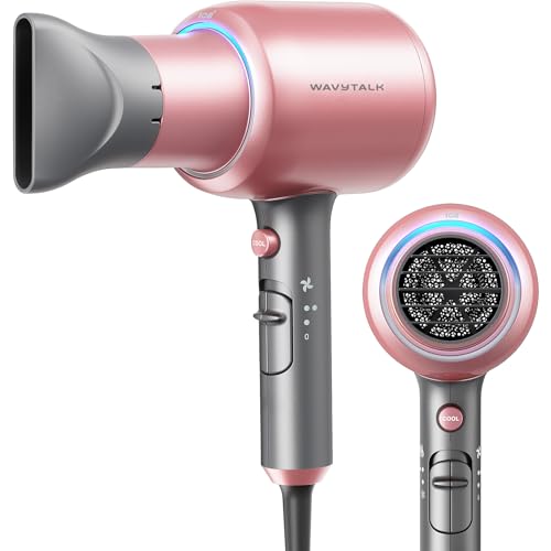 Wavytalk Hair Dryer Blown Away Ionic Hair Dryer for Curly Hair with Diffuser 1875W Fast Drying Blow Dryer with Ceramic Technology 3 Attachments for All Hair Types Light and Quiet Blower Rose Gold