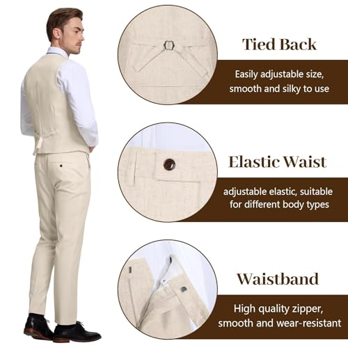 High-End Suits Retro Linen Suit for Men Casual Wedding Suit for Men Slim Fit 3 Pieces Jacket Blazer Vest Pant Groom Tuxedo4