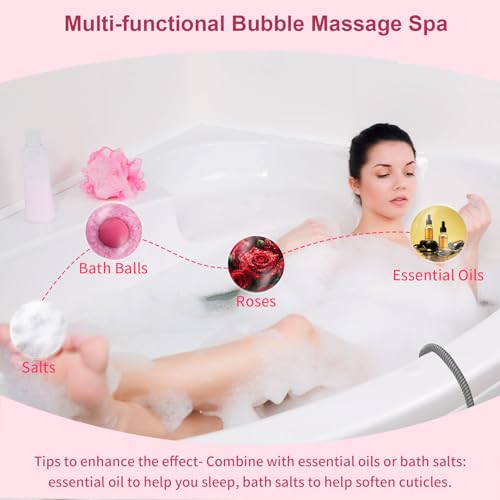 Electric Bubble Massage Mat with Pillow for Bathtub - Portable Spa Bubble Bath Massager, 6-Speed Adjustable Jet Spa & Remote Control, 13 Suction Cups, 74 Air Jets for Full-Body Relaxation