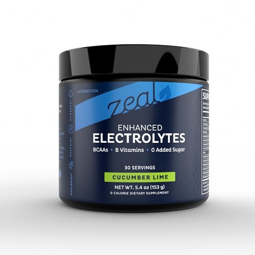 Image of Zeal Electrolyte Powder - 30 Servings | Keto Electrolytes Powder | Zero Sugar, BCAAs, B-Vitamins | Potassium, Zinc, Magnesium | Hydration Powder Recovery Drink | Cucumber Lime