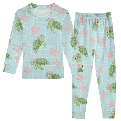 Pajama Sets Long Sleeve Turtles and Stars Pattern Soft Comfy Sleepwear 2 Piece PJS 3-8T