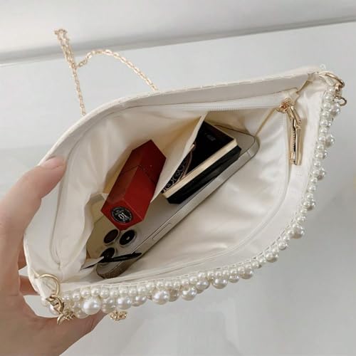 Image of Geiomoo Pearl Purses with Chain, Luxury Glitter Crossbody Beaded Evening Shoulder Bag Sparkly Handbags for Women