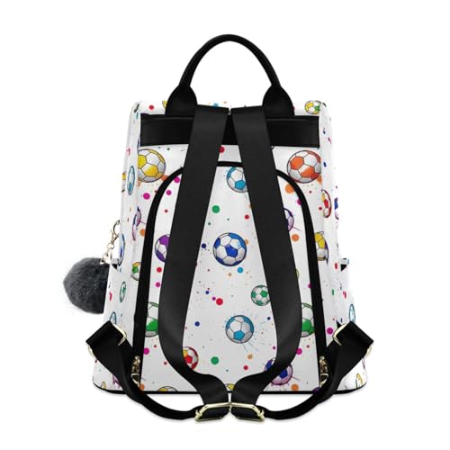 Mochila para mujer linda de moda con estampado fútbol y pompón 2