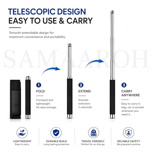 Image of stainless steel self defence stick Foldable Pointer Compact magical, Extendable Wand with Comfortable Grip & Hiking Stick, Extendable Wand with Non-Slip Grip