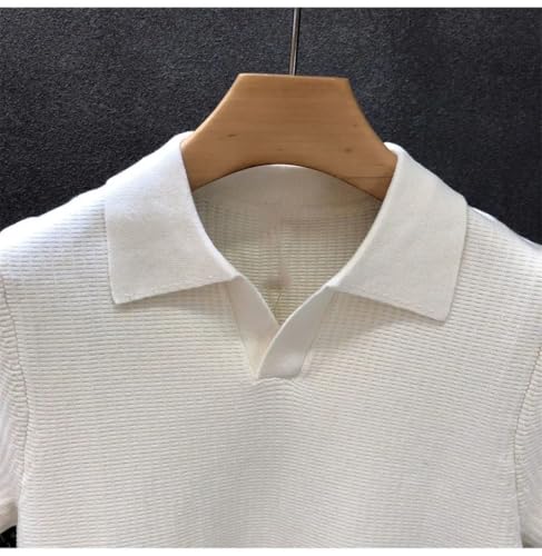 Men's Casual Turn-Down Collar Slim Fit Solid Color Short Sleeve Knitted Pullover Sweater2