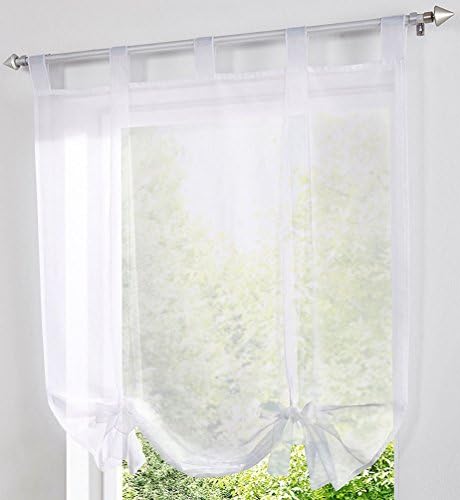 ZebraSmile Balloons Curtains - Adorable Bowknot Tie Up Roman Curtain Lifable Voile Tab Top Balloon Curtain Semi Sheer Kitchen Balloon Window Curtain, 24 x 55 Inch, White