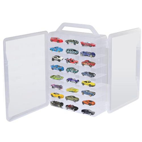 Ngdiluxury Double Sided Storage Case for Hot Wheels Storage with Carrying Handle Portable 1/64 Scale Toy Cars Storage Box Compatible with 46 Matchbox Hot Wheels Storage Case Only (1 Pack)
