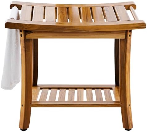 Amazon.com: Teak Shower Bench Seat with Handles AB & Co Group, Portable ...