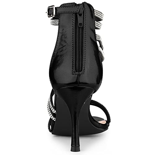 Allegra K Allegra K Women's Ankle Strap Rhinestone Stiletto Heels Black Sandals - 8 M US