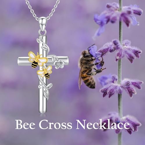 Image of RMREWY Cross Bee /ladybug /Butterfly /Dragonfly /Red Cardinal Necklace for Women 925 Sterling Silver Cross Pendant Necklace Animal Lovers Jewelry Christmas Gifts for Women Mother Grandma