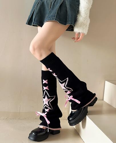 Image of WODECASA Girls Kawaii Leg Warmers Knitted Flared Leg Sleeves Goth Crochet Baggy Cuff Ankle Heap Socks
