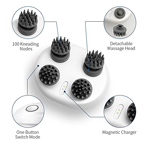 Chlovoe Electric Head Massager, Portable Handheld Waterproof Scalp Massager With 4 Kneading Heads And 100 Nodes For Body Relaxion & Stress Relief. Ideal Gift For Woman, Men. Dog Massage For Pets #TOP2