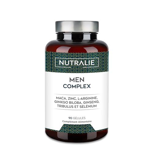 VITAMINES TESTO HOMME - Puissance 4:1 Maca 500mg - Ginseng + Ginkgo Biloba Tribulus Terrestris L-Arginine - Men Complex 90 Capsules Nutralie