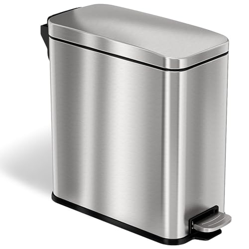 Image of iTouchless 3 Gallon Small Wastebasket for Bathroom with Lid, Deodorizer, Soft-Step Stainless Steel Slim Garbage Bin, 12 L Silver Small Trash Can, Step Pedal, Fingerprint-Proof for Powder Room & RV