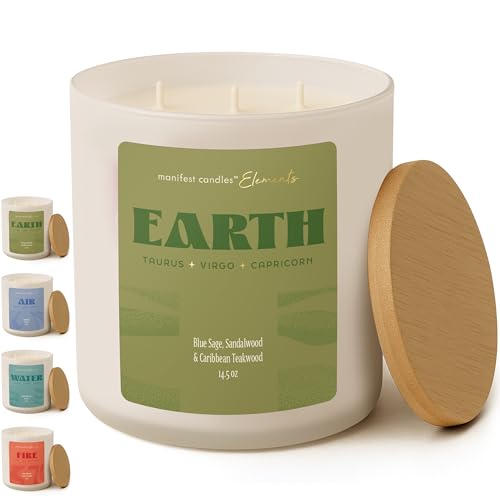 Large 14.5oz 3 Wick Zodiac Earth Taurus Virgo Capricorn Zodiac Gifts for Women - 60 Hour Burn - Astrology Gifts for Women, Healing Manifestation Spiritual Candles, Intention Meditation Candle