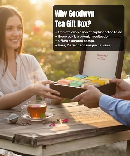 Image of Goodwyn Tea Alluring Chest (30 Tea Bags) | Assorted | Royal Exotic Wooden Tea Box | Best Premium Tea Hamper Gift Box Set Souvenir for Foreigners, Office, Corporates | Diwali | Wedding | Welcome | Anniversary | Birthday | Festivals | Occassion