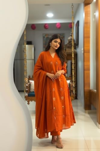 Image of ANNI Designer Women's Rayon Viscose Straight Kurta Set with Pant and Dupatta | Stylish Long Kurti Dress for Festive, Party, and Ethnic Wear