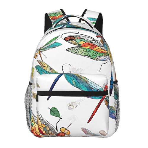 Sac à dos coloré imprimé libellule pour enfants filles cartable noir avec bandoulière réglable