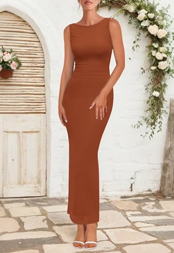 Image of BTFBM Formal Wedding Guest Dresses for Women Summer Fall 2025 Sleeveless Ruched Bodycon Mesh Elegant Maxi Cocktail Dress