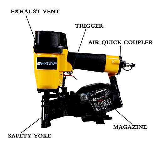 Bhtop Cn45N Roofing Nailer, 15 Degree Roofing Nail Gun, 3/4-Inch To 1-3/4-Inch Coil Nails, 120-Pcs Load Capacity Coil Nailer In Orange #TOP5