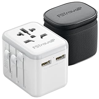 Worldwide Travel Adapter with USB, FSTravelP Universal Plug Adapter with 2 USB & International AC Socket, Dual 10A Fuses, All In One Travel Plug Adapter Worldwide for USA UK EU AU CN 150+ Countries