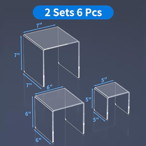 NIUBEE 2Set Acrylic Risers Display for Funko POP Figures,Clear Cake Stands for Candy Dessert Table Decorations-5"x6"x7"