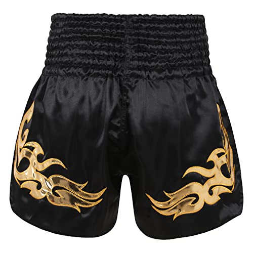 Foto von JEATHA Herren Thaiboxhose Muay Thai Kurze Hose Thaiboxen Shorts Kampf Kickboxen Sparring Boxen Shorts Sportshorts Sommershorts Thai Trainingsshort Schwarz L