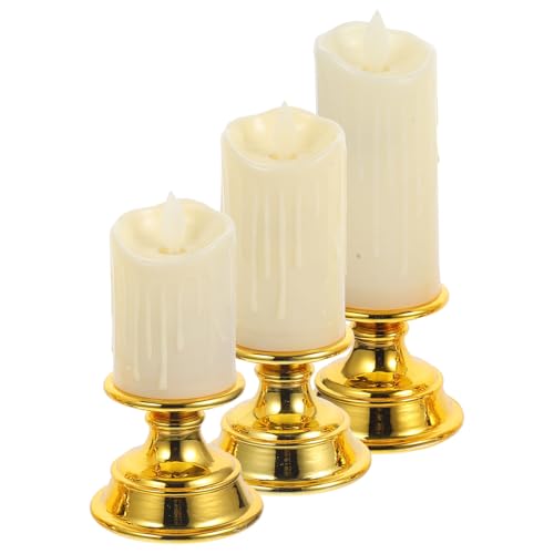 Velas cónicas LED sin llama doradas decoración aniversario 3 uds