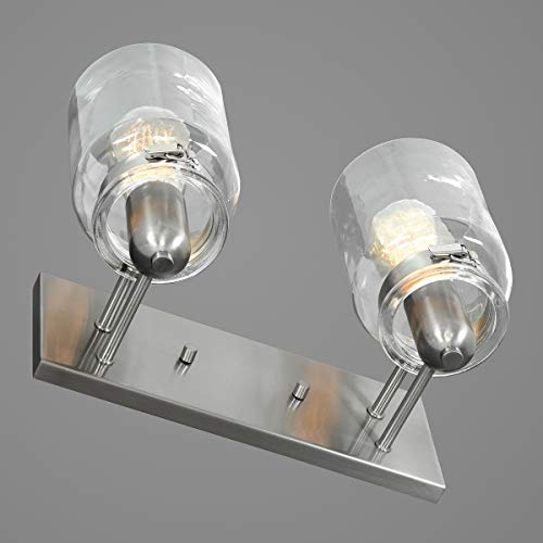 Calhoun Collection 2-Light Clear Glass Farmhouse Bath Vanity Light Brushed Nickel #TOP5