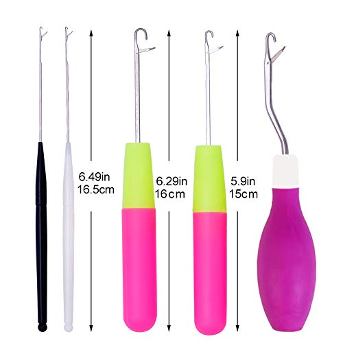 5 Größen Knüpfnadel für Dreads, Häkelnadel Set, Latch Hook Kit, Haarverlängerung Nadel, Bunte Knüpfnadel Haar Häkelnadel, für Haarverlängerung oder Teppich Herstellung