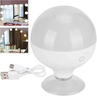 CLICKSWIFT LED Mirror Light Bulb lamp with Creative Suction Cup & Colour Changing Touch Sensor for Dresser Makeup Table for Home D?cor with USB Charger, White Colour 1 Pcs