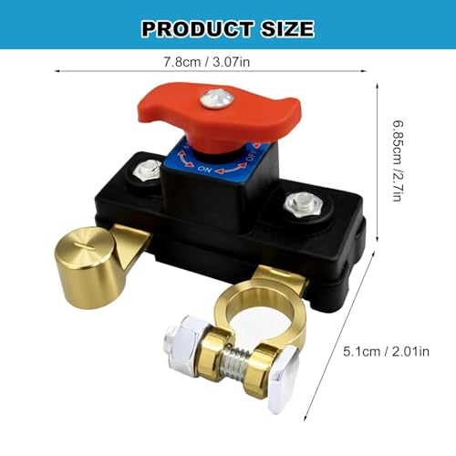 Image of Car Battery Cut Off Switch | 12V /24V Power Disconnect Rotary Knob | High Conductivity (Check Terminal Size & Cable Slack)