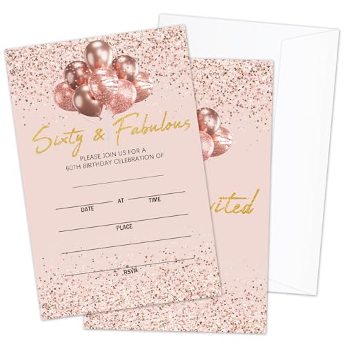 AWDSTN 60th Birthday Party Invitations with Envelopes
