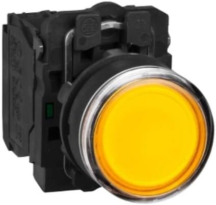 Illuminated pushbutton, plastic, Harmony XB5N, flush, amber, 22mm, 110V AC, 1NO - XB5AW38G1N