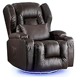 SAMERY Power Recliner Chair with Massage and Heated, 270° Power Swivel Rocker Recliner Chair, Nursery Glider Rocking Chair Home Theater Seating W/LED Light/Cup Holder/Pillow for Living Room