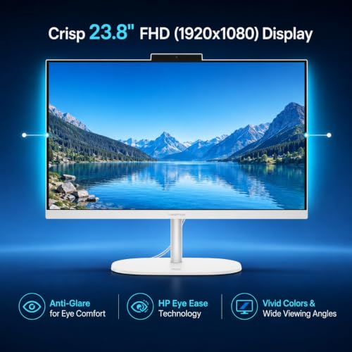 Image of HP OmniStudio 23.8 inch All-in-One PC FHD Display(1920 x 1080) Desktop | Intel N150, 8GB DDR5, 128GB UFS | Windows 11, Bluetooth 5.4, Wi-Fi 6, KB and Mouse, AI Noise Reduction, Webcam, Cashmere White