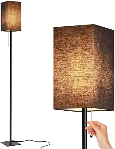FIGDIFOR Floor Lamp for Living Room, Modern Standing Lamp Stand Up Lamp with Linen Shade, Simple Design Floor Lamp for Bedroom, Office, Kids Room, Reading, Bulb Included, Black Shade